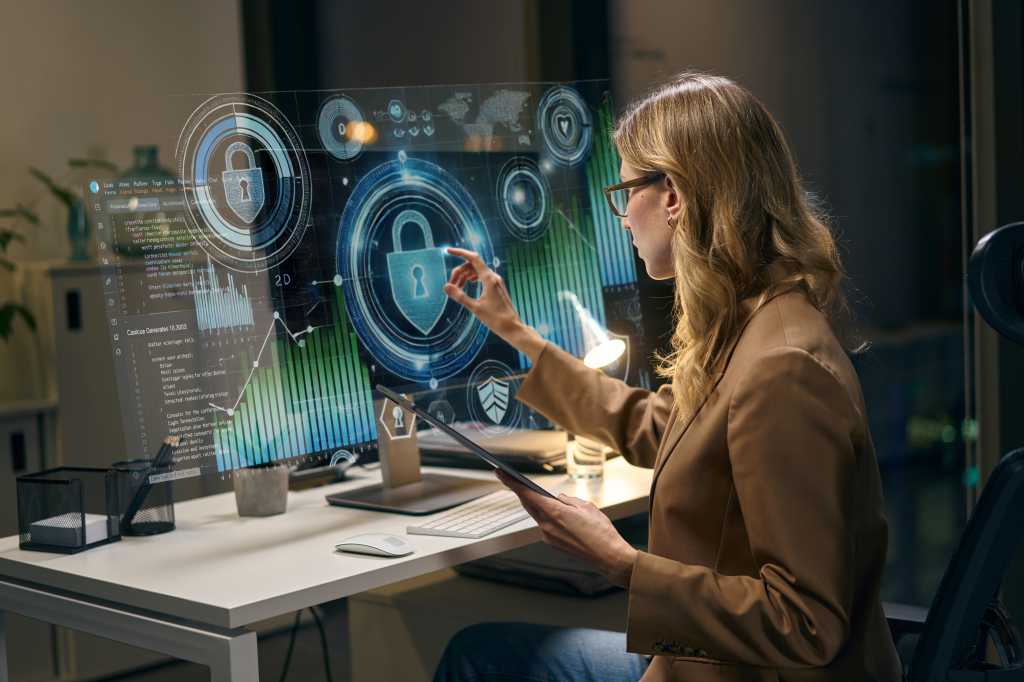 Professional Woman Analyzing Network Cybersecurity Data